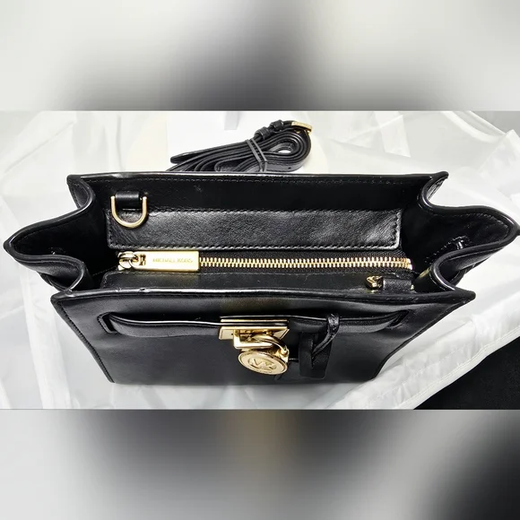 MICHAEL Michael Kors Hamilton Smooth Black Leather Crossbody Bag w/Gold Hardware - Picture 5 of 17